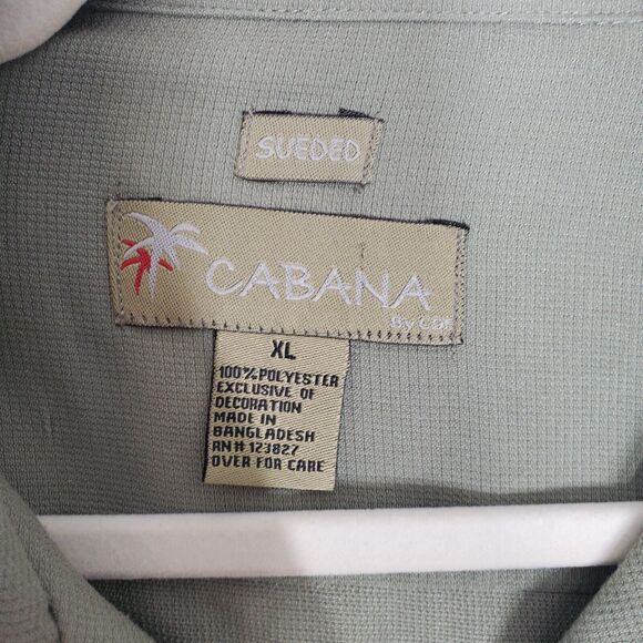 Cabana Shirt Mens XL Sueded Relax Casual‎ Button Down Olive Green Embordered - Picture 4 of 7